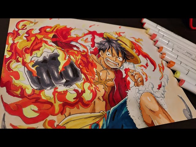 Drawing: Monkey D. Ruffy/Luffy Gear 2 One Piece with Ohuhu markers