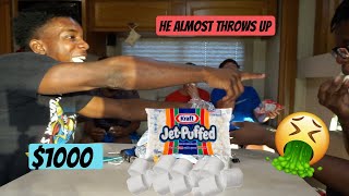 WHOEVER LEAVES JUMBO MARSHMALLOWS  IN MOUTH THE LONGEST WINS $1000  * BAD IDEA*  DISGUSTING 🤢