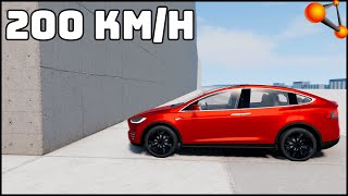 TESLA MODEL X vs WALL! 200 Km/H CRASH TEST! - BeamNg Drive