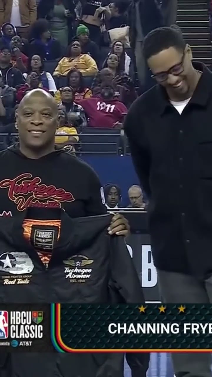 Channing Frye receives a Tuskegee bomber jacket