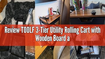 Review TOOLF 3-Tier Utility Rolling Cart with Wooden Board and Drawer, Metal Storage Cart with Handl