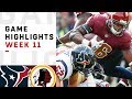 Texans vs. Redskins Week 11 Highlights | NFL 2018