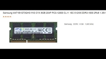 M471B1G73QH0-YK0 Samsung 8GB PC3-12800 DDR3-1600MHz non-ECC Unbuffered CL11 204-Pin SoDimm 1.35v