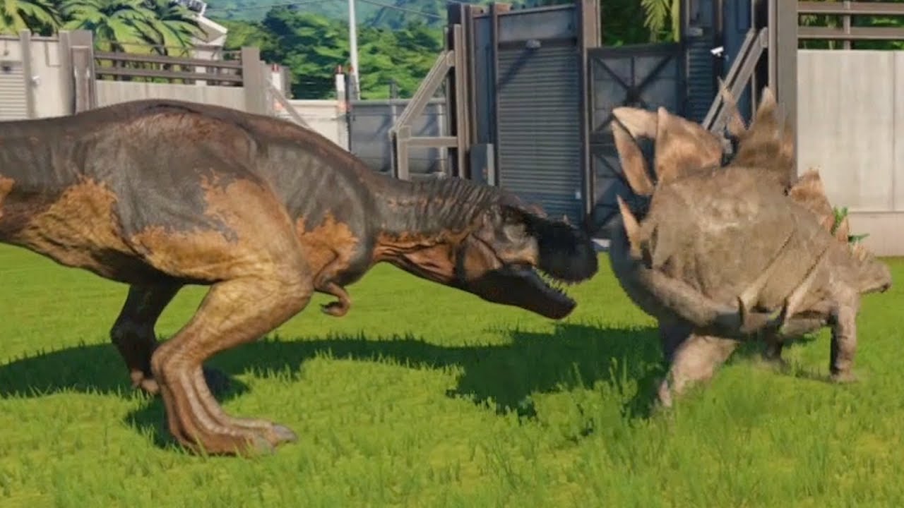 Jurassic World Evolution - T-Rex Vs Stegosaurus (Max Attack Level) -  Gameplay Hd - Youtube