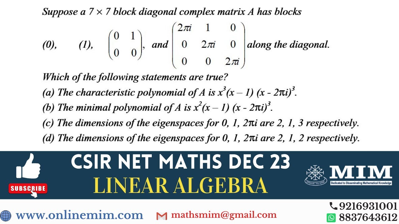 Csir net math dec 23 linear algebra solutions using short tricks youtube