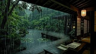 🌧️ Sleep Soundly with Gentle Rain on Forest Wooden Cabin | ASMR Rain falling on Garden Pond
