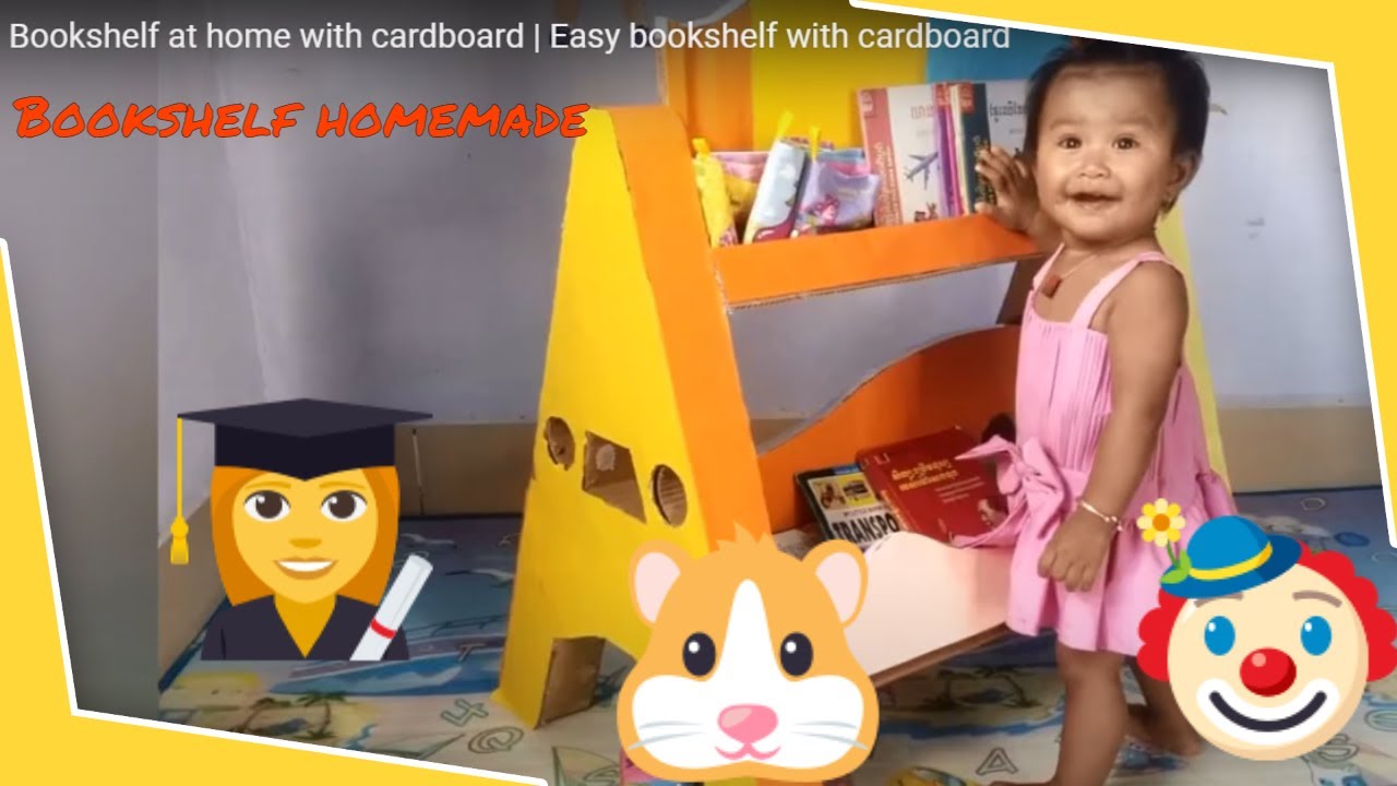 bookshelf with cardboard furniture | easy made home decor bookshelf with cardboard