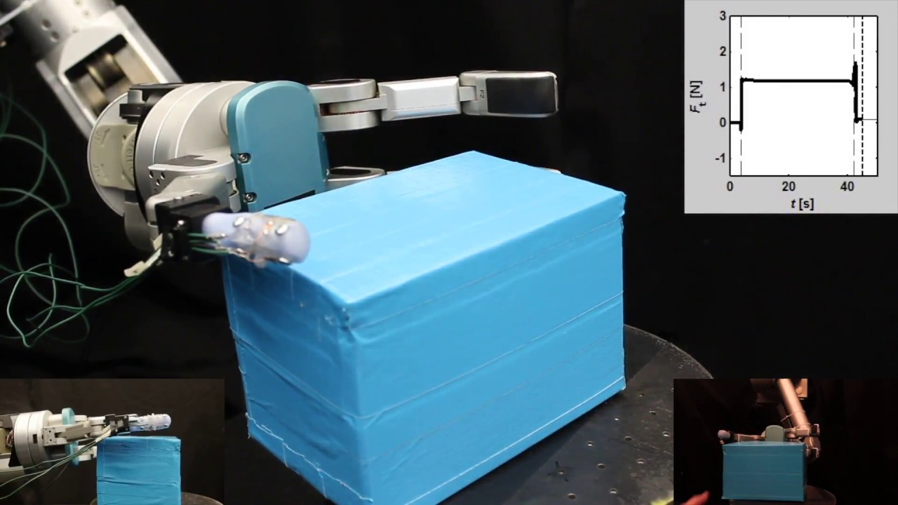 Shear sensing microfluidic tactile skin -- pick and drop