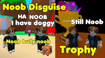 Noob Disguise With Trophy Secret Pet! Noob Bullies Noob?! Trolling - Bubble Gum Simulator