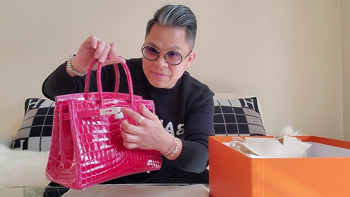 Hermès Rose Scheherazade Shiny Porosus Crocodile Birkin 35 PHW