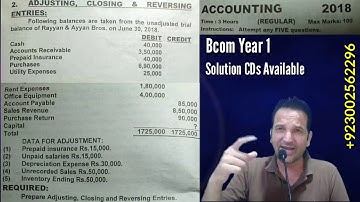 Year 2018, Adjusting, Closinag and Reversing Entries, Karachi University, Bcom Past Papers Solutions