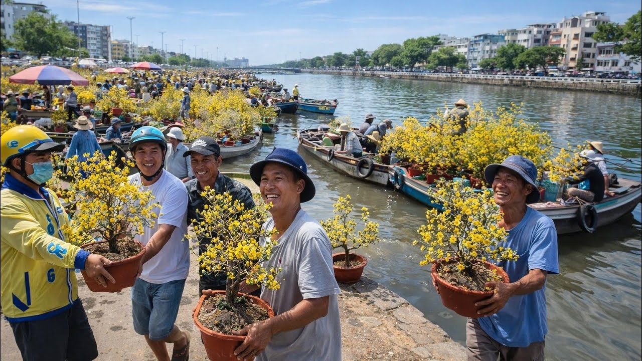 Trưa 29 Tết Người Dân Đổ Về Chợ Hoa Bến Bình Đông Mua Hoa Đại Hạ Giá 50K, 100K 