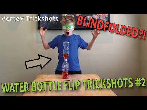 Water Bottle Flip Trick Shots #2 - BLINDFOLDED CAP ON CAP!