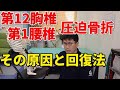 第12胸椎圧迫骨折、第1腰椎圧迫骨折の原因とその回復法について解説します。