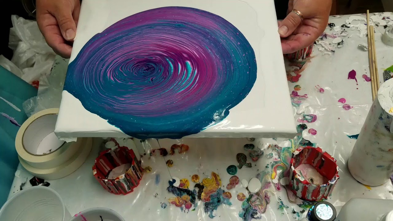 Acrylic Pour Painting - Tree Ring Pour in Teal, Pink, Magenta, and ...