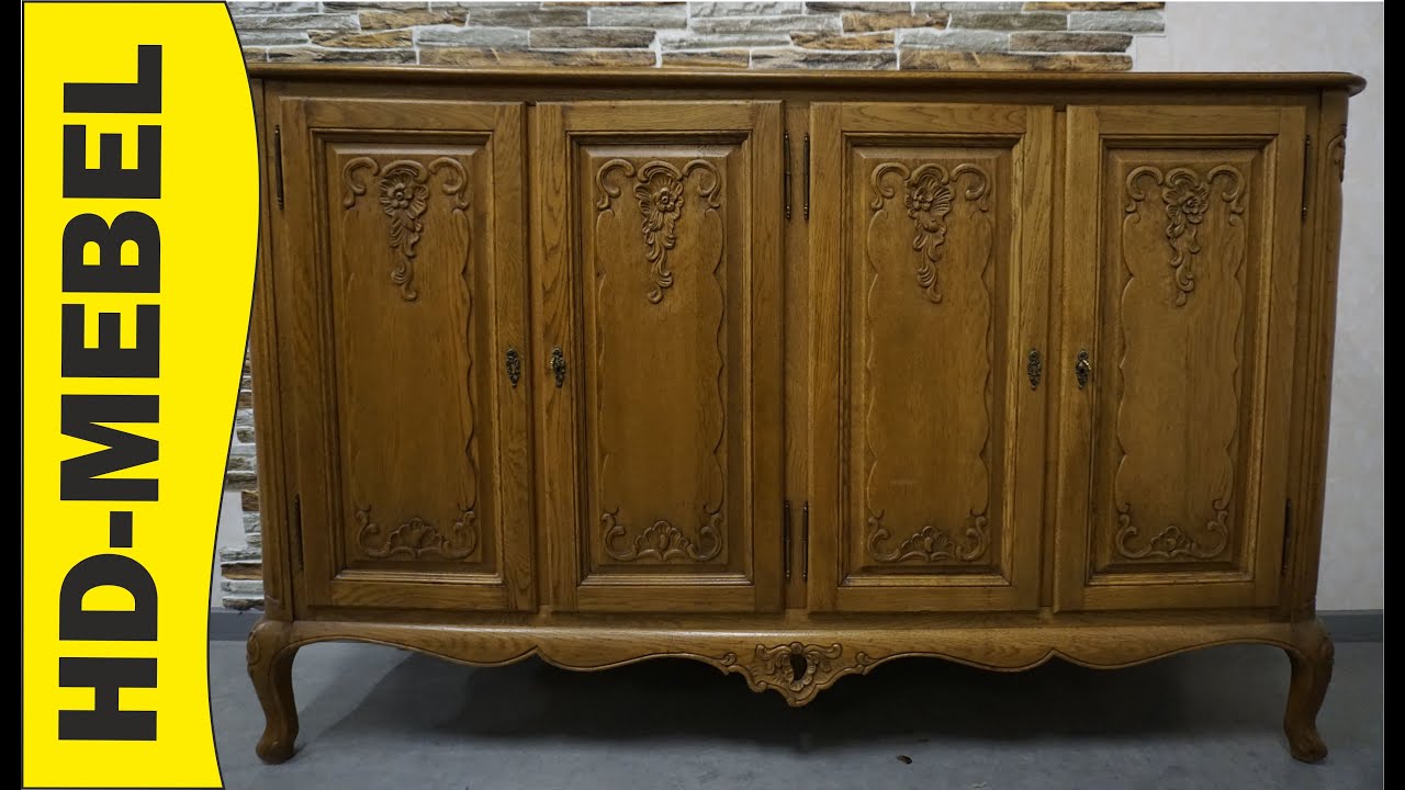 www.HD-MEBEL.pl *** KOMODA DĘBOWA W STYLU CHIPPENDALE 4 DRZWIOWA SZER. 162 CM