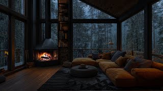 Rain Sound on Window - Rainy Autumn Day with Crackling Fireplace | Relax, Sleep or Study