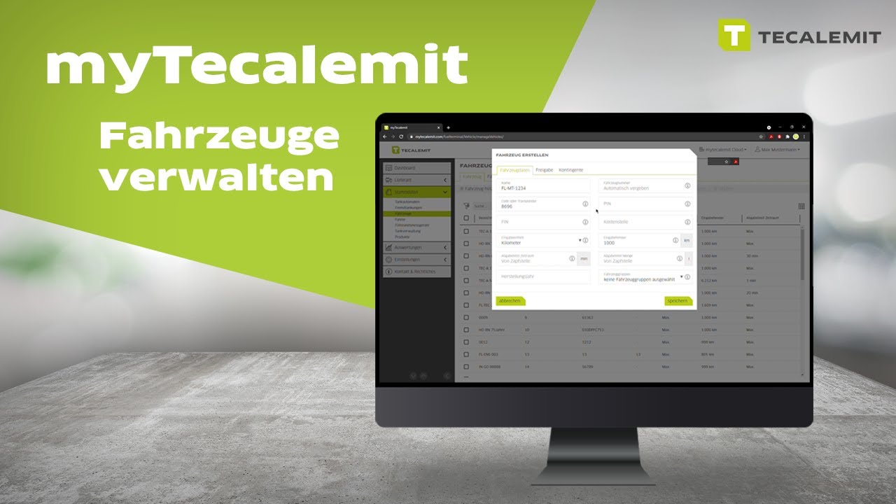 Fahrzeuge verwalten in myTecalemit