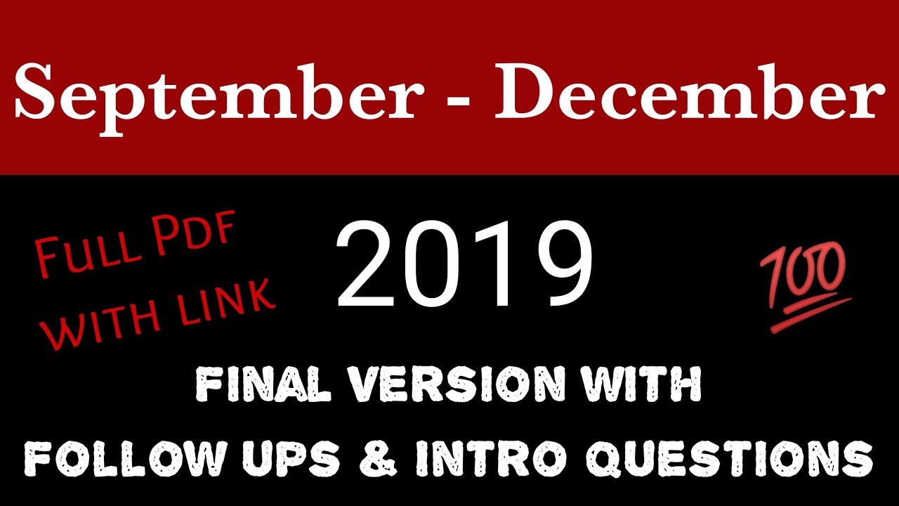 September to December 2019, Cue cards full pdf with sample answers