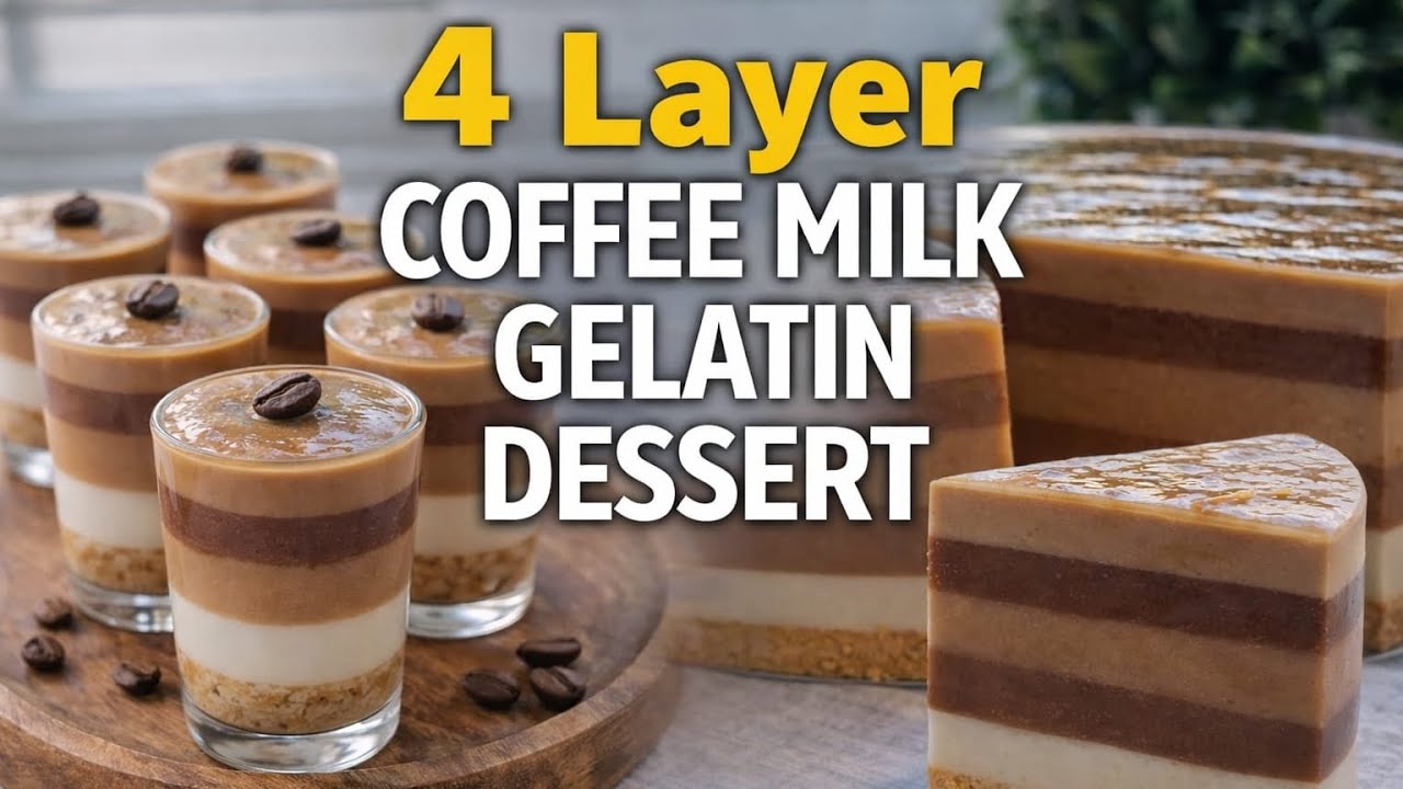 4 Layer Coffee Milk Dessert | No Oven | Simple Gelatin Recipe