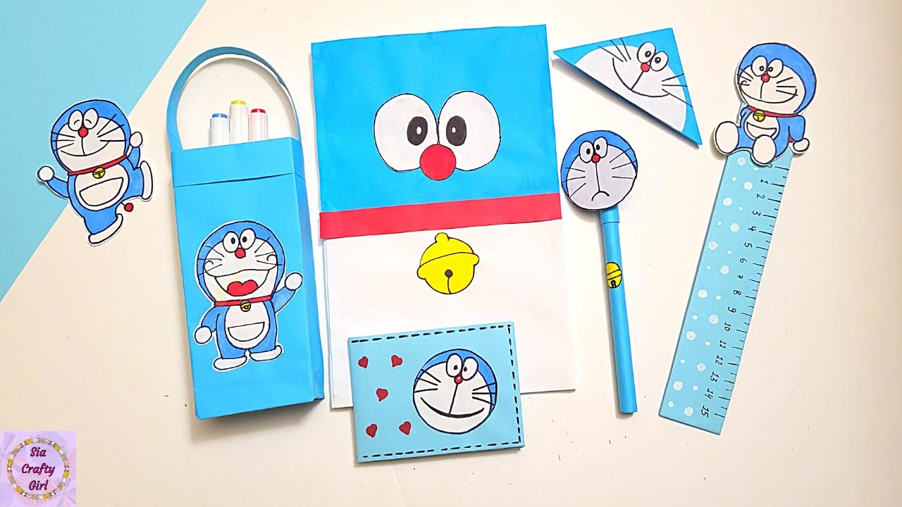 Doraemon school supplies, DIY stationery kit, How to make a cute