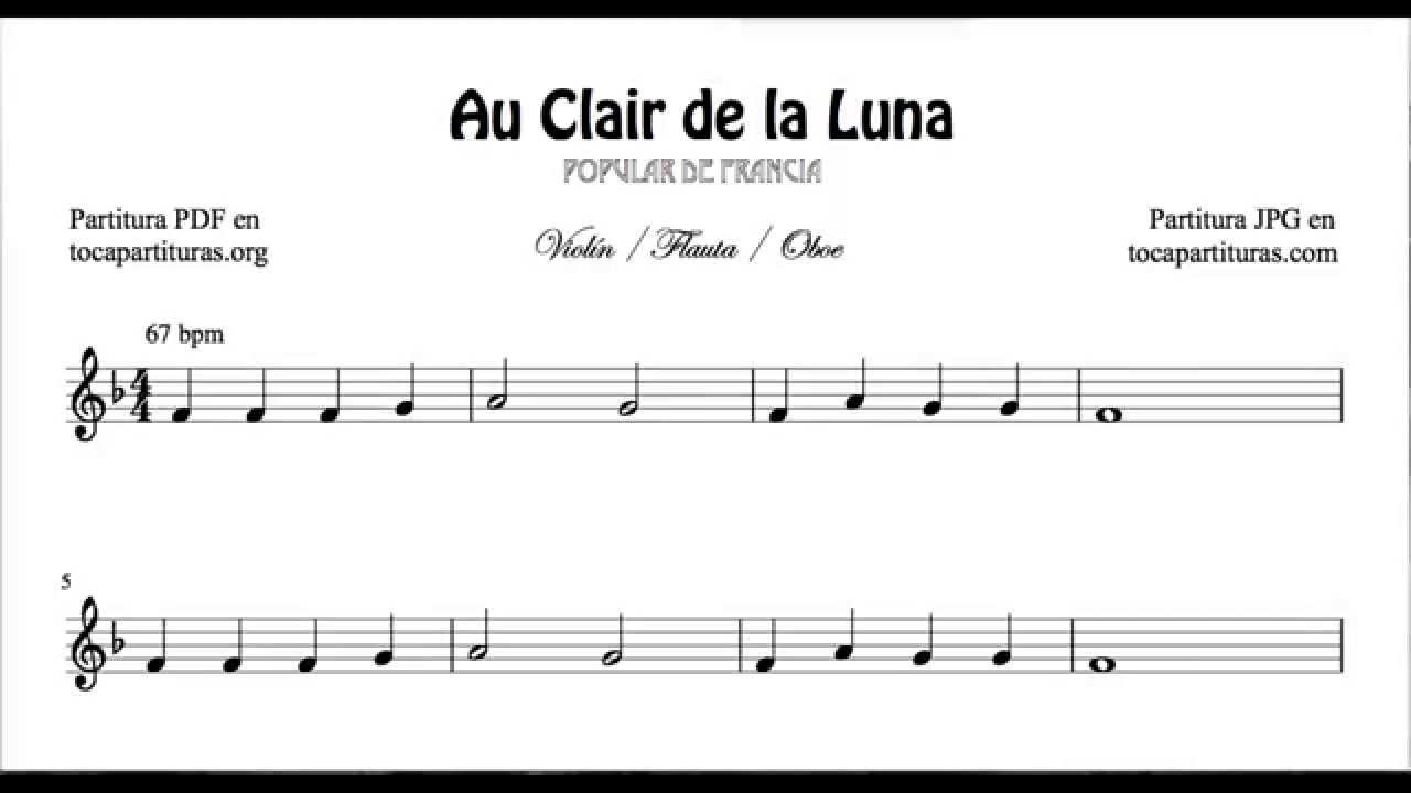 Au Clair De La Luna Sheet Music For Flute Violin And Oboe Popular France Youtube