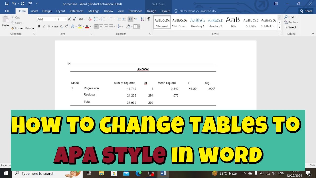 How to Change Tables to APA Style in MS Word - YouTube