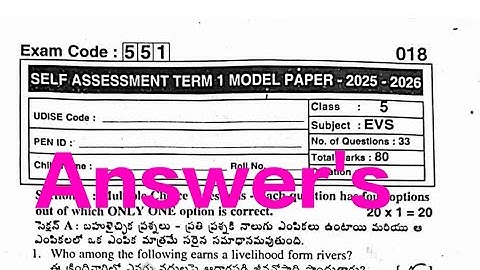 5th class EVS 🔑 SA-1 Real Key Solutions 2025-26 || Self Assessment Term 1 Model Paper