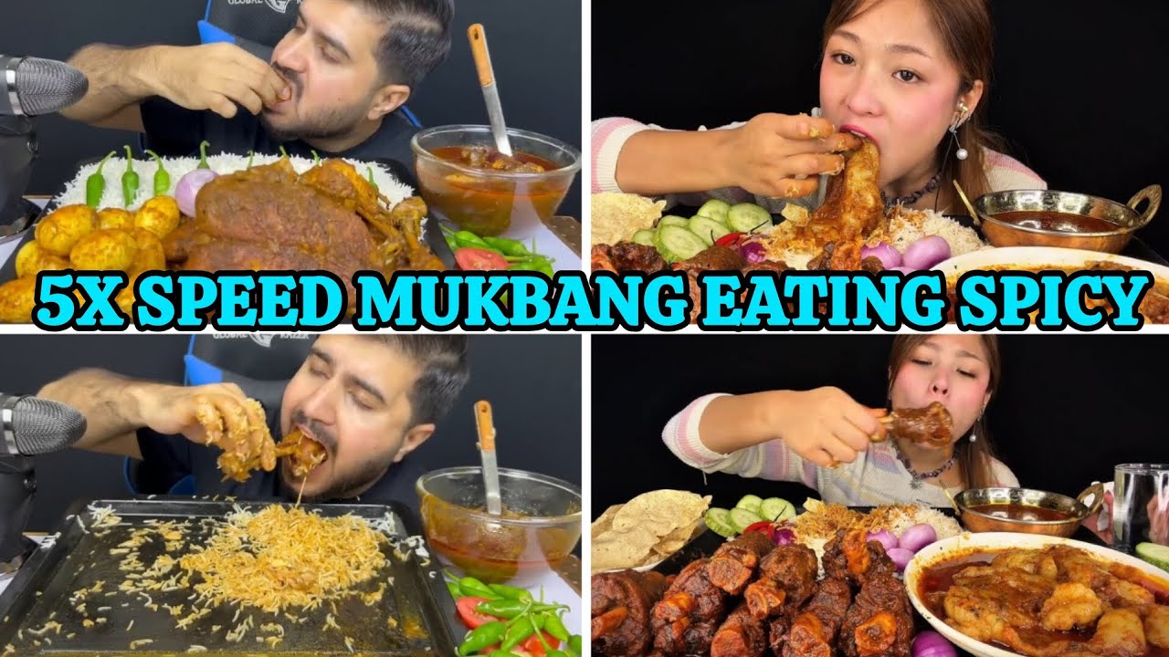 5X SPEED MUKBANG EATING SPICY 🔥🥵 CHICKEN MUTTON FAT CURRY EGGS #mukbang #asmr #food 