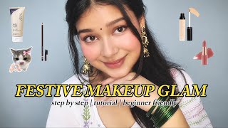 FESTIVE GLAM, Just 6 PRODUCTS! 💚✨ | Beginner Friendly | Tutorial | #youtube #makeup #explore #viral  screenshot 5