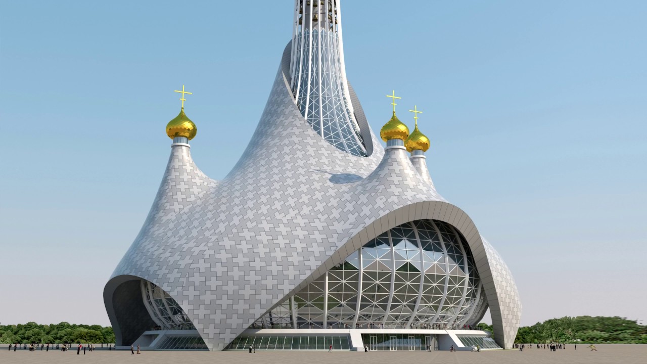 Architecture russia. Футуристический проект храма в Екатеринбурге. Екатеринбург телебашня храм. Инчон православный храм. Часовня в Орли Франция.