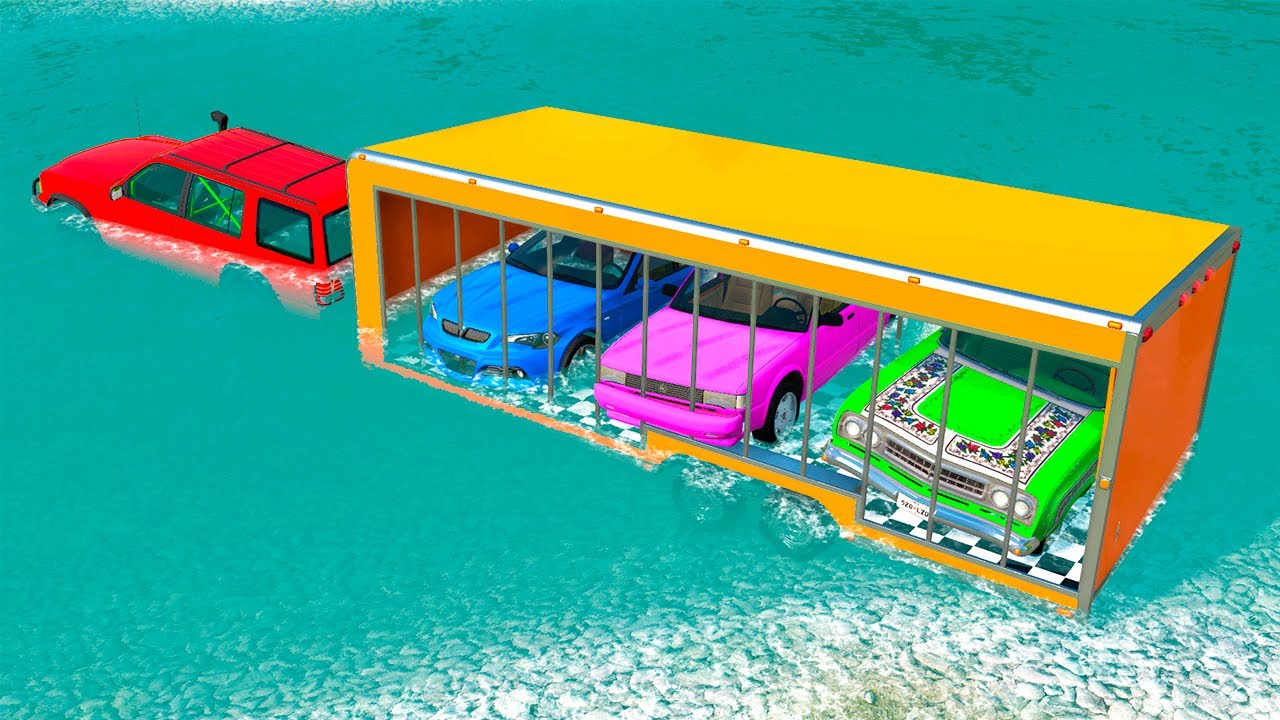 Clear Trailer Car Rescue – Cars vs Deep Water – BeamNG.Drive
