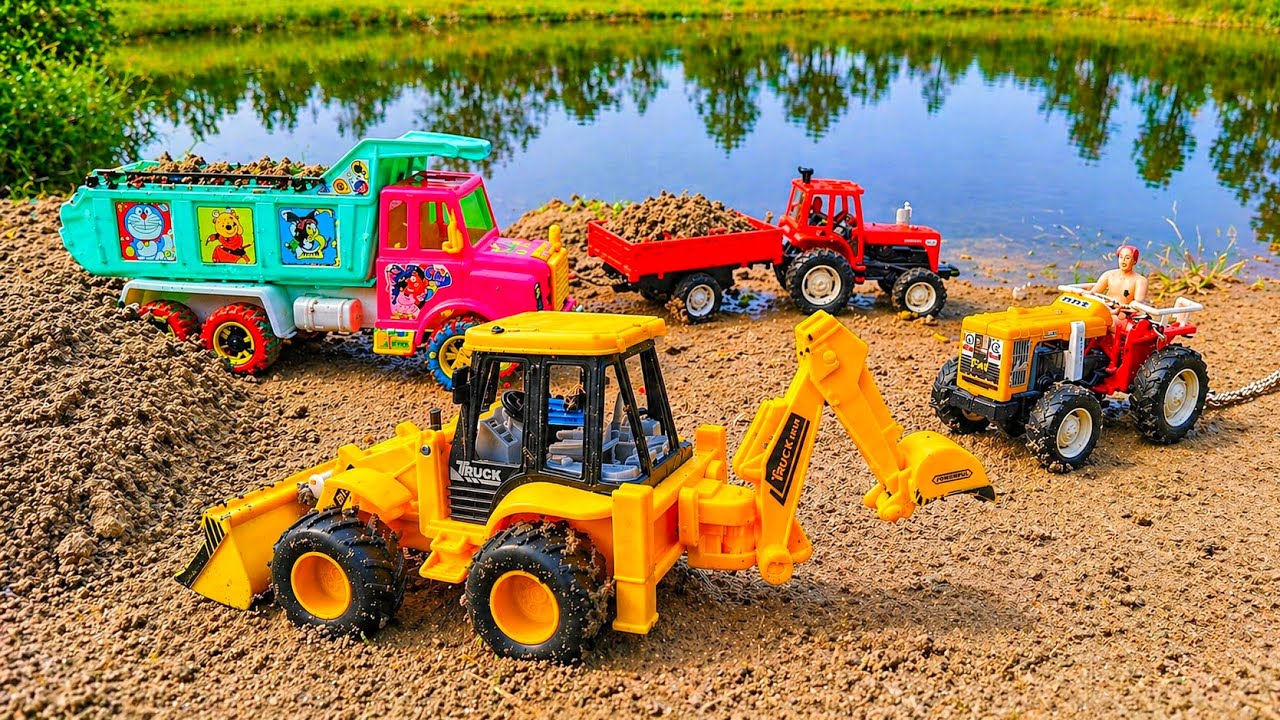 Toy Mud Rig Amazing Construction Toys in Mud 🚜 JCB 3DX + Mahindra Tractor + Tata ...