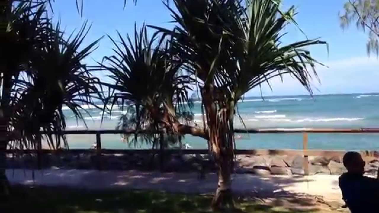 Caloundra water front park with the top of Bribie island across the channel