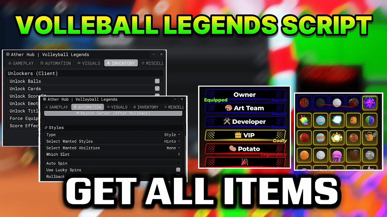 Roblox Volleyball Legends Script | INF SPIN, UNLOCK ALL ITEMS, AUTO ...
