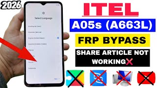 Itel A05s A663L FRP Bypass Without PC | Share Article Not Working 2026 | Itel Google Account Unlock