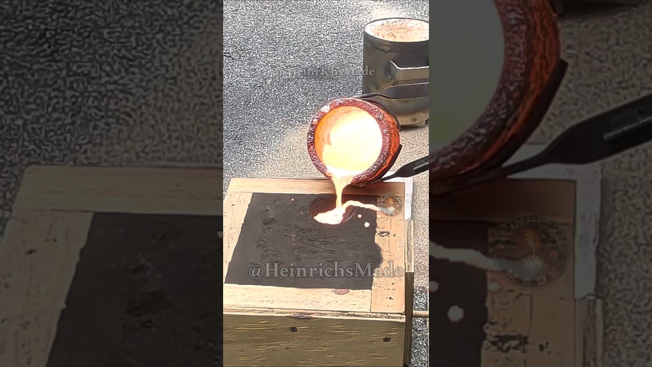 Casting Copper - Pouring Molten Copper into Mold 