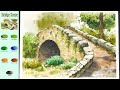 Basic Landscape Watercolor - Bridge Scene (sketch & color name view) NAMIL ART