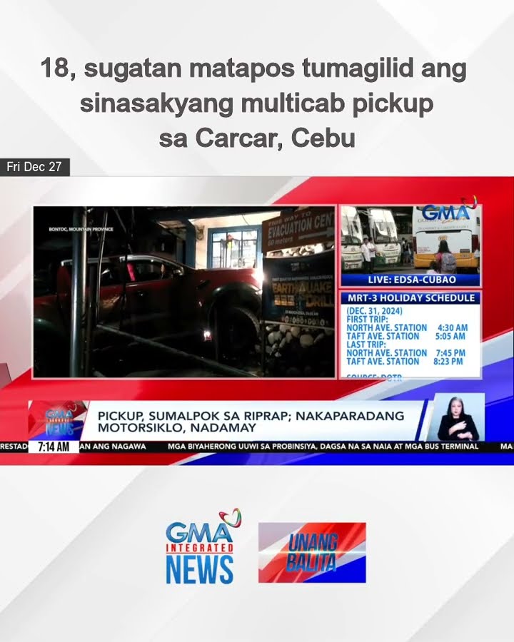 18, sugatan matapos tumagilid ang sinasakyang multicab pickup sa Carcar, Cebu | Unang Balita