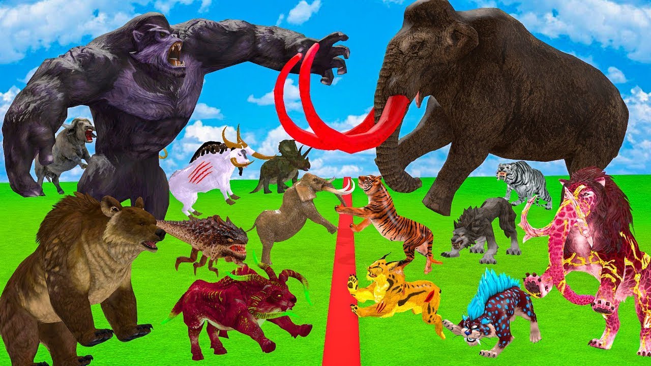 The final battle: 44 species of wild animals against a giant T-REX! The mammoth's fight for victory