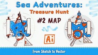 #2 Map. Sea Adventures: Treasure Hunt. From Sketch to Vector.