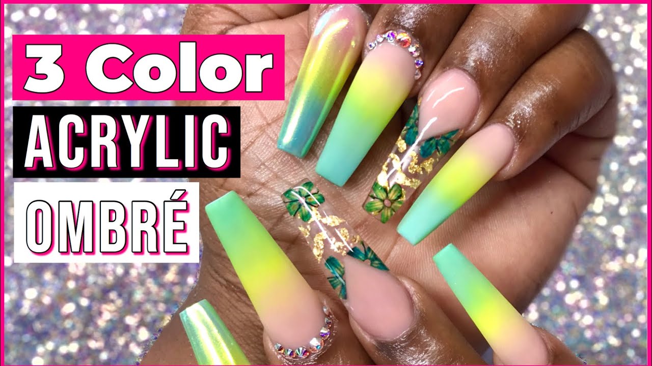 Acrylic Nails Tutorial | Three Color Ombré Nails | Summer Nails Collab With  Femi Beauty - Youtube