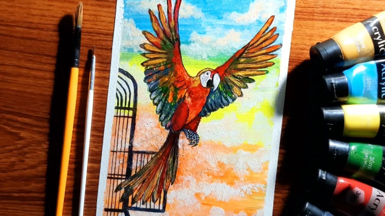 How to paint "A Parrot escaping from the Cage " / Free Bird Painting 