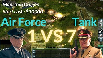 Air Force 1 VS 7 Tank Hard Bots AI map Iron Dragon C&C Generals Zero Hour Gameplay