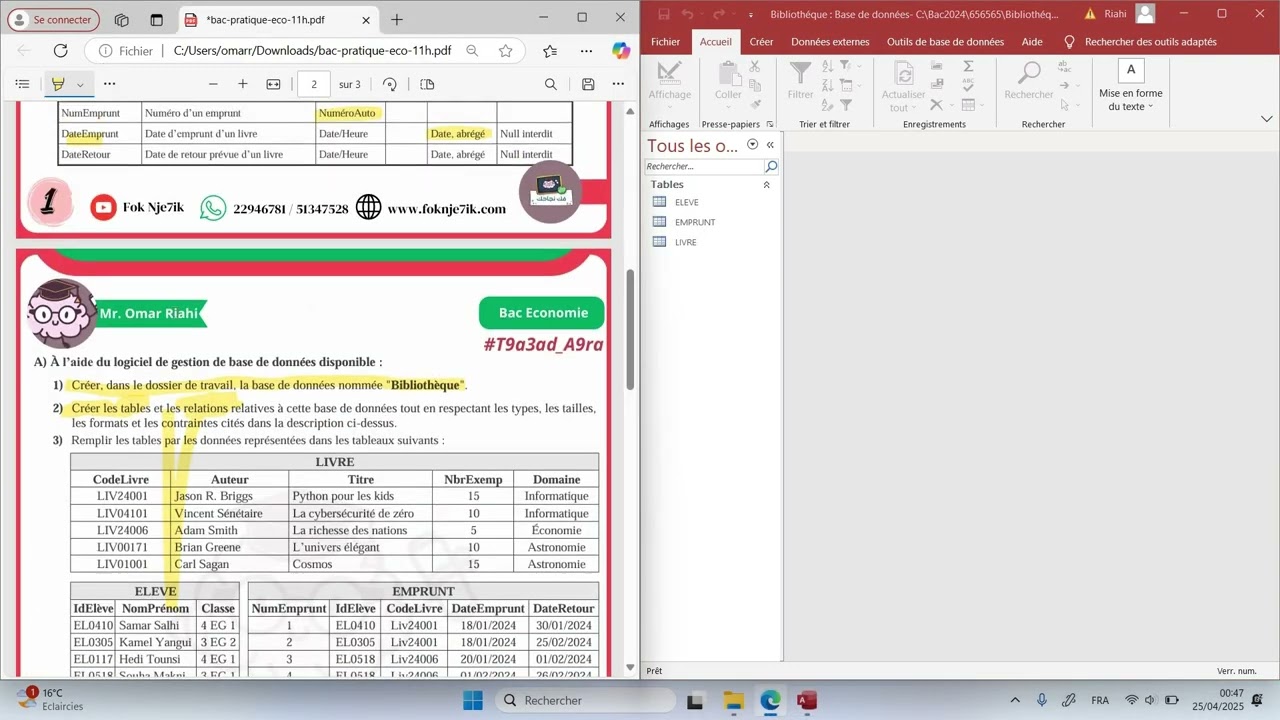 Correction bac pratique informatique 2024 (bac Economie et Gestion) à 11h Partie 01