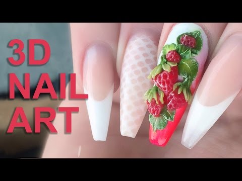 3D Acrylic Strawberries - Fresh Summer Fruits 3D Nail Art - Nail Tutorial Video