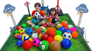🏀⚽ Kids Sorting Sports Balls by Size & Playing Basketball! 🎯