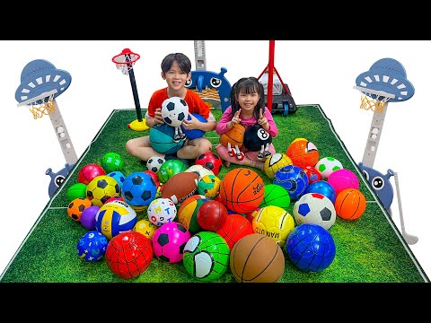 Kids Sorting Sports Balls By Size Playing Basketball 