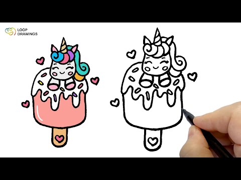 Let's draw a Unicorn Popsicle 🦄💖  Easy | Drawing & Coloring