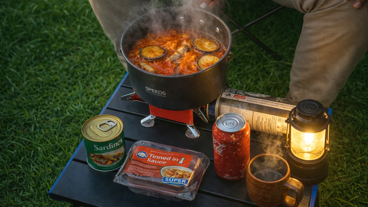 ASMR-видео с одиночного кемпинга: приготовление сардин в томатном соусе на природе.